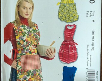 Uncut Stitch 'n Save Sewing Pattern #M5690 for Misses' Aprons in 3 Styles. Sizes S-XL.
