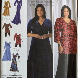 Uncut Simplicity Sewing Pattern #2544 for Women&#39;s Knit Dress in 3 Lengths or Tunic with Bodice Variations. Sizes 20W-28W.