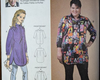 Uncut Butterick Sewing Pattern #B6635 for Misses' and Misses' Plus Size Loose Fitting Shirt. Sizes XS-XL.