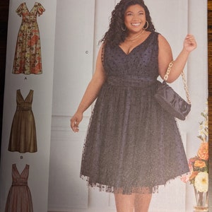 Uncut Simplicity Sewing Pattern #R11329 for Women&#39;s Plus Size Dresses with 3 Variations Sizes 26W-32W