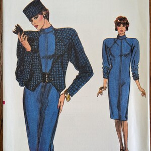 Uncut 80s Vintage Vogue Sewing Pattern 9716 for Misses' Jacket and Dress. Sizes 14-18.