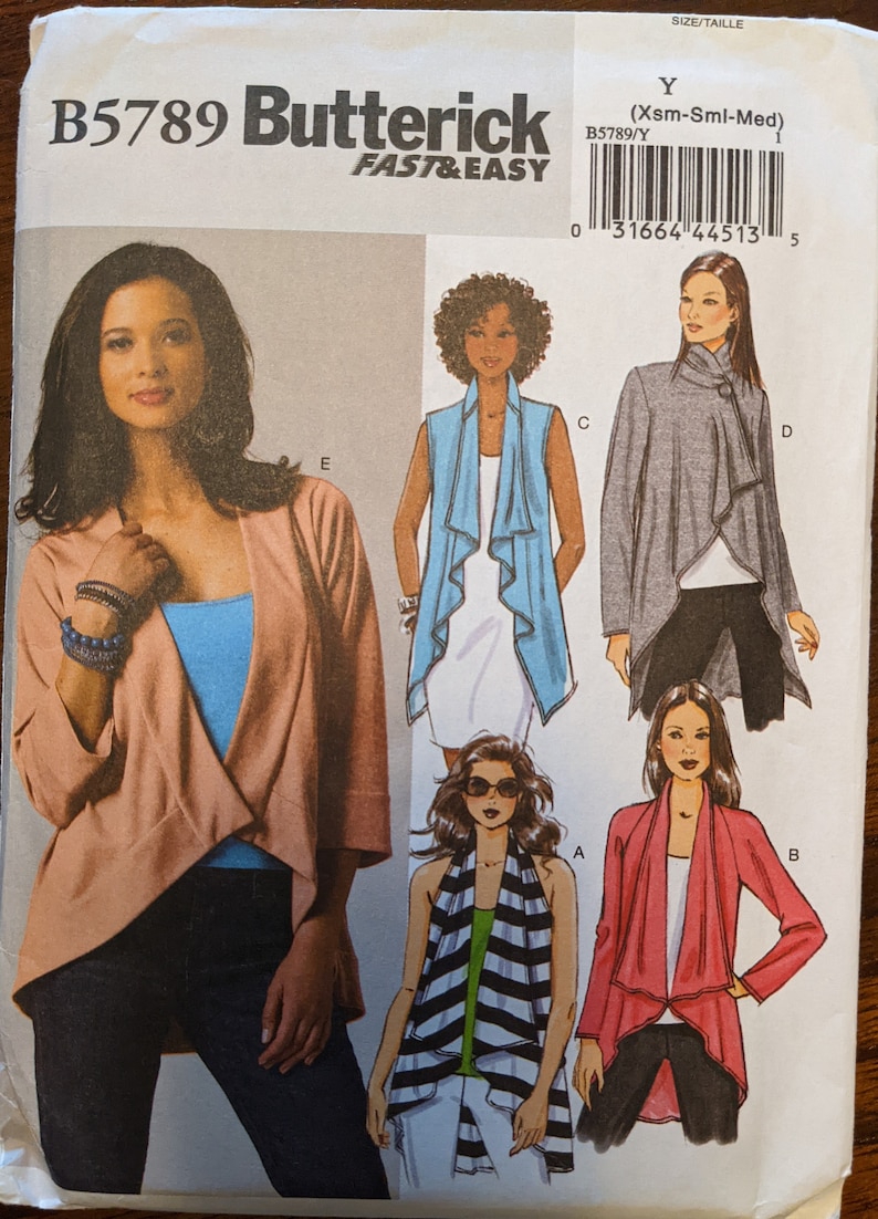 Uncut Butterick Sewing Pattern #B5789 for Misses Vests and Jacket Sizes ...
