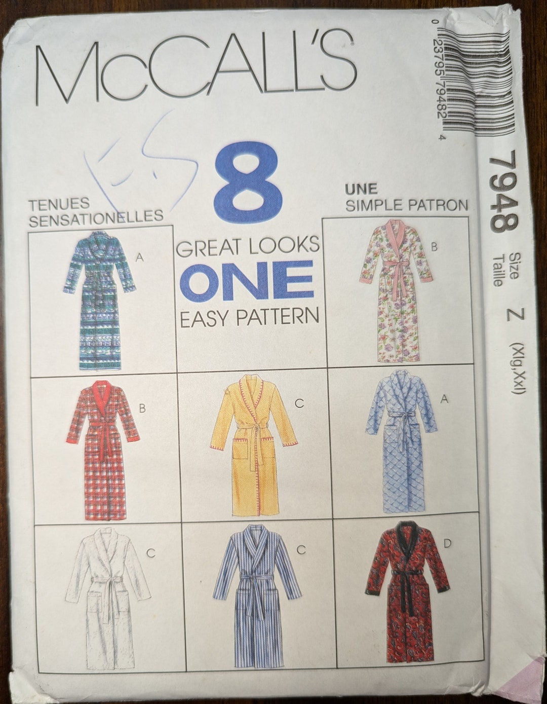 Uncut Mccall's Sewing Pattern #7948 for Misses' and Men's Robe in 2 ...