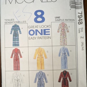 May include: A sewing pattern for a robe with eight different variations. The pattern is called "Great Looks One Easy Pattern" and is for sizes X-Large and XX-Large.