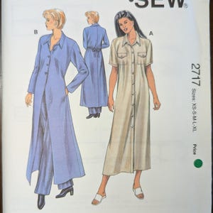 Uncut Kwik Sew Sewing Pattern #2717 for Misses and Misses&#39; Plus Size Dress and Duster. Sizes XS-XL.