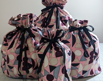 Geometric Inspired Fully Lined Drawstring Fabric Gift Bags Birthday Anniversary Housewarming Bags Reusable Washable Eco-Friendly Waste Free