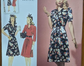 Uncut Simplicity 1940s Retro Sewing Pattern 1587 for Misses' Dress. Sizes 6-14.
