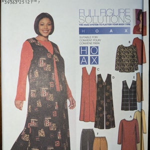 Uncut Simplicity Sewing Pattern #9837 for Women&#39;s Jumper, Vest in 2 Lengths, Pants and Knit Dress or Top. Sizes 18W-24W.