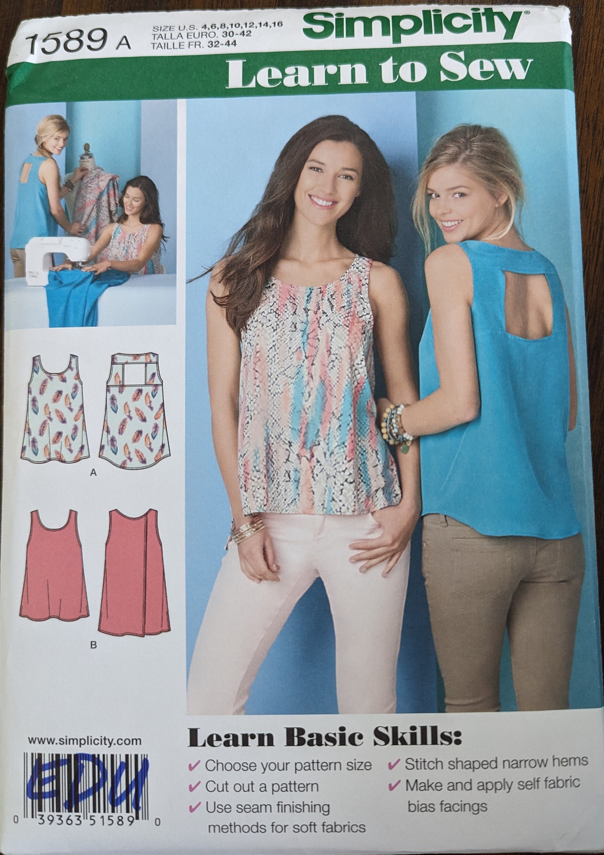 Uncut Simplicity Sewing Pattern #1589 for Misses' Tops. Learn to Sew ...
