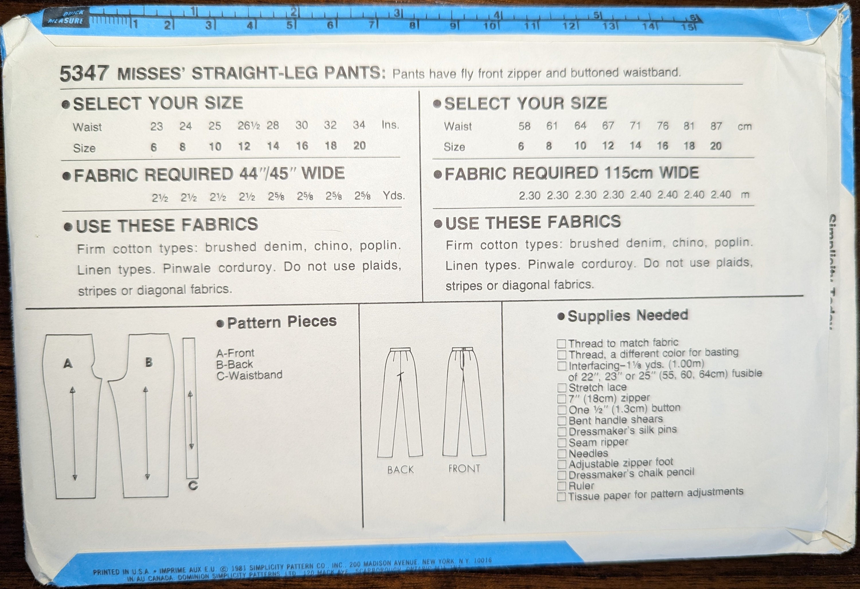 Simplicity Pattern 5347 Uncut Simplicity Sewing Pattern #5347 for Misses' Plus Size Straight ...