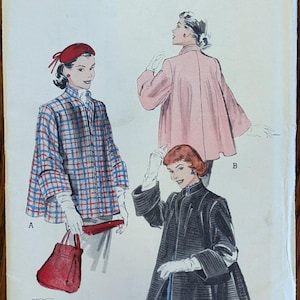 May include: A vintage Butterick printed sewing pattern envelope 6069 for a jacket, size 12, bust 30, priced at 50 cents. The illustration shows three jacket variations: one in a red and blue plaid, one in solid pink, and one in solid black.