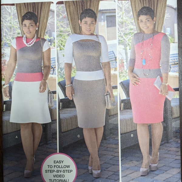 Uncut Simplicity Mimi G Style Sewing Pattern #1276 for Misses' Knit Dress with Bodice and Skirt Variations.  Sizes 6-14.