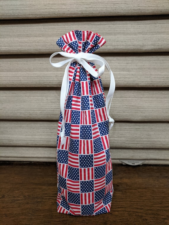 American Flag Drawstring Fabric Wine Bottle Gift Bags Eco-friendly
