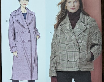 Uncut Butterick Sewing Pattern B7007 for Misses and Misses Plus Size Jacket and Coat. Sizes 8-16 and Sizes 14-22 Available.