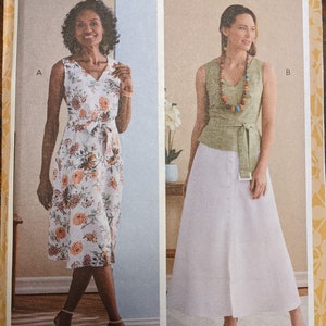 Uncut Butterick Sewing Pattern #B6759 for Misses Plus Size Dress, Sash and Belt in A/B, C, D Cups. Sizes 14 - 22