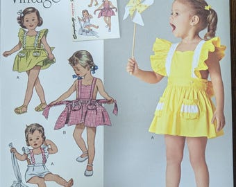 Uncut Simplicity 1940s Vintage Sewing Pattern 8099 for Toddlers Romper and Button On Skirt. Sizes 1/2-4.