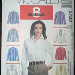 Uncut McCall&#39;s Sewing Pattern #3723 for Misses&#39; Shirts with 8 Variations. Sizes 8-14.