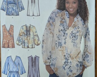Uncut Simplicity Sewing Pattern 3786 for Misses and Misses' Plus Size Tops with Front and Sleeve Variations. Sizes 14-22.