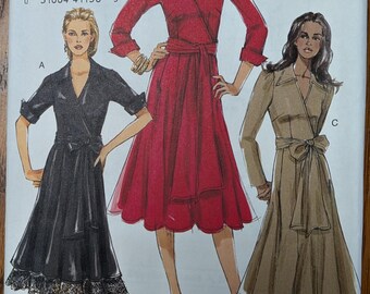 Uncut Vogue Sewing Pattern V8315 for Misses' Fitted, Lapped Front Bodice Flared Dress. Sizes 6-10.