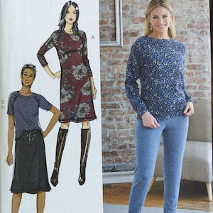 Uncut Butterick Sewing Pattern #B6859 for Misses&#39; Knit Dress, Tops, Skirt and Pants. Sizes XS, SM, MED