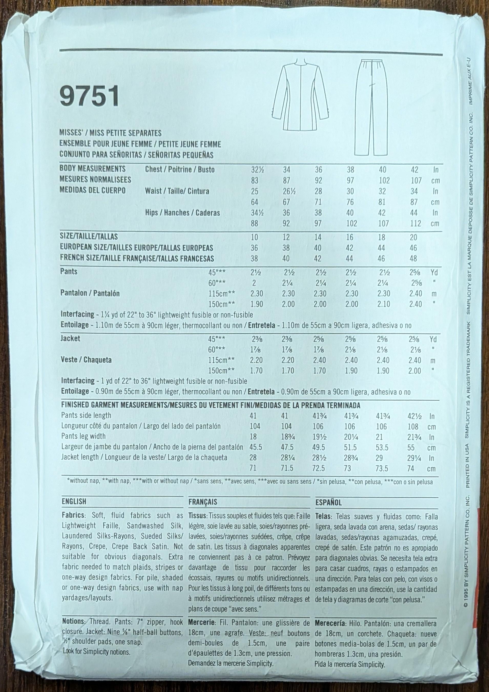 Uncut Simplicity Sewing Pattern #9751 for Misses and Misses' Plus Size ...