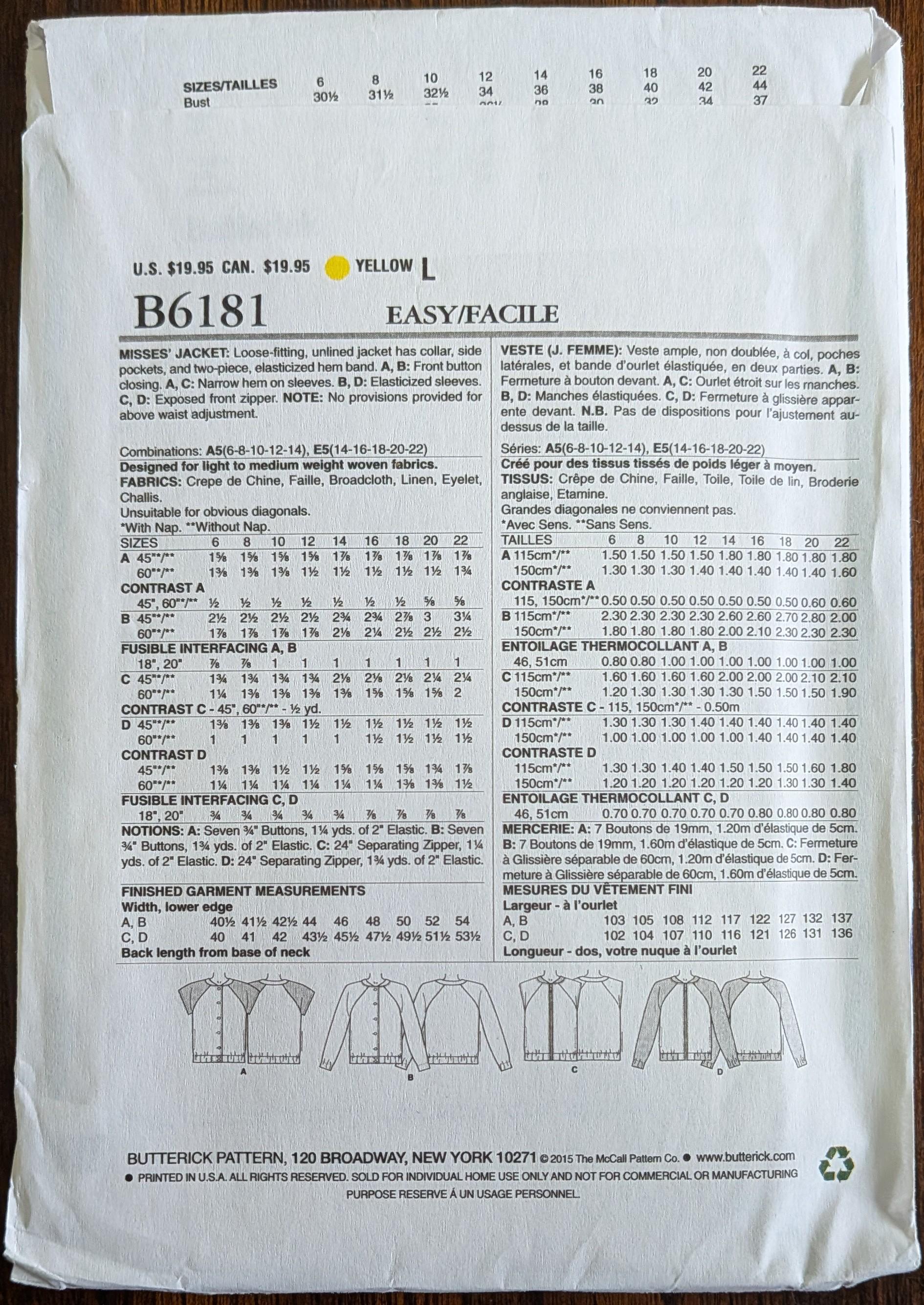 Uncut Butterick Sewing Pattern #B6181 for Misses and Misses' Plus Size ...