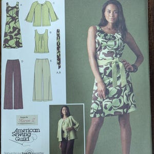 Uncut Simplicity Sewing Pattern #2938 for Misses and Misses&#39; Plus Size Dress or Top, Pants in 2 Lengths, Jacket and Tie Belt. Sizes 10-18.