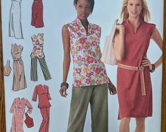 Uncut Simplicity Sewing Pattern 4190 for Misses' Design Your Own Dress in 2 Lengths or Tunic, Cropped Pants and Bag. Sizes 10-18.