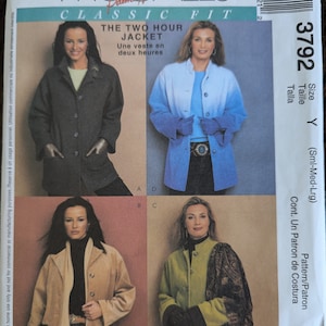 Uncut McCall&#39;s Sewing Pattern #3792 for Misses&#39; Unlined Jackets. Sizes Sm-Med-Lrg.