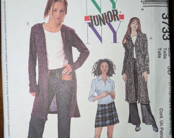 Uncut McCall's Sewing Pattern #3733 for Juniors' Sweatercoat in 2 Lengths, Top, Pants and Skirt. Sizes 11/12-17/18.