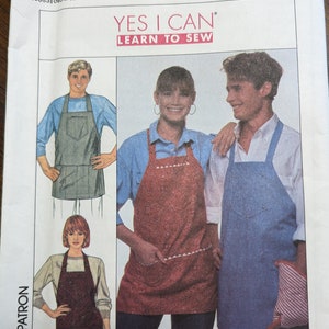 Uncut Simplicity Sewing Pattern #9245 for Unisex Apron.  One Size. Learn to Sew