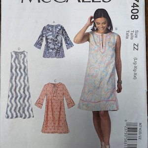 Uncut McCall&#39;s Sewing Pattern #M7408 for Misses&#39; Tunic and Dresses. Sizes L-XL-XXL.