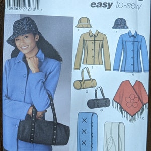Uncut Simplicity Sewing Pattern #5253 for Misses&#39; Jacket in 2 Lengths, Poncho in 1 Size, Scarf, Hat and Bag. Sizes 6-12.