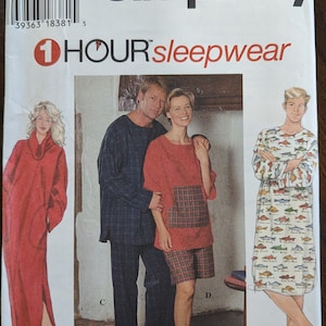 Uncut Simplicity Sewing Pattern #9858 for One Hour Sleepwear.  Sizes XS, S, Med