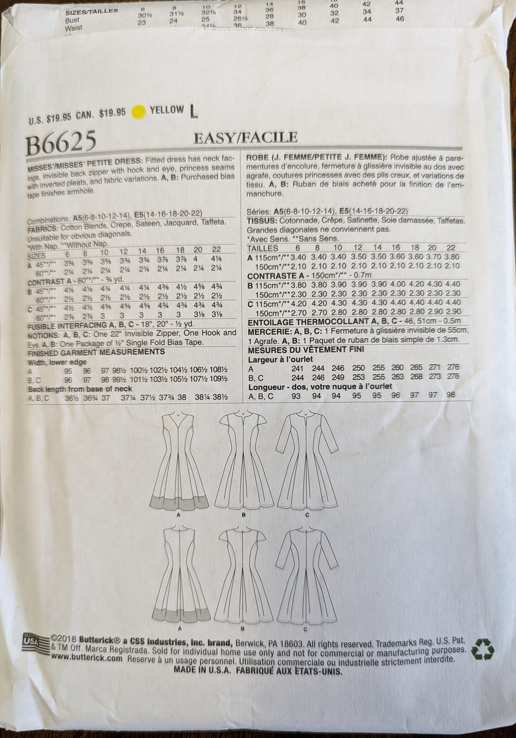 Uncut Butterick Sewing Pattern #B6625 for Misses and Misses' Plus Size ...