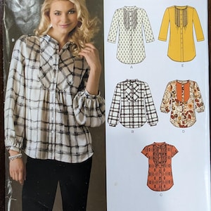 Uncut New Look Sewing Pattern #6010 for Misses and Misses&#39; Plus Size Top with Sleeve, Collar and Length Variations. Sizes 8-18.