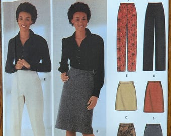 Uncut Simplicity Sewing Pattern 5844 for Misses' Skirt in 3 Lengths and Slim and Straight Leg Pants. Sizes 6-12.