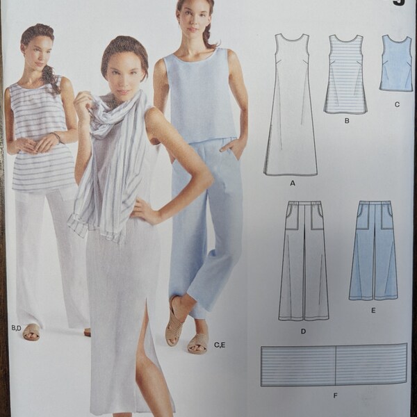 Uncut New Look Sewing Pattern #6517 for Misses' and Misses' Plus Size Tunic, Top, Dress, and Pants. Sizes 10-22.