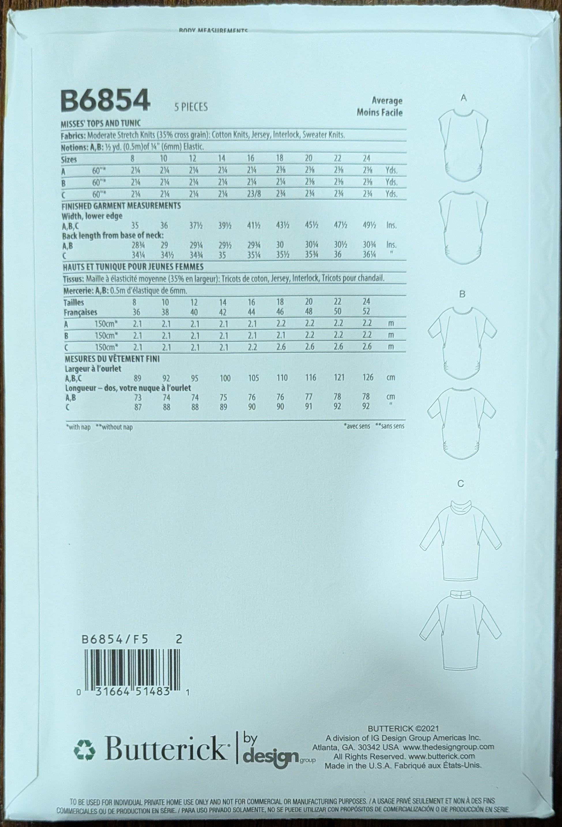Uncut Butterick Sewing Pattern #B6854 for Misses and Misses' Plus Size ...