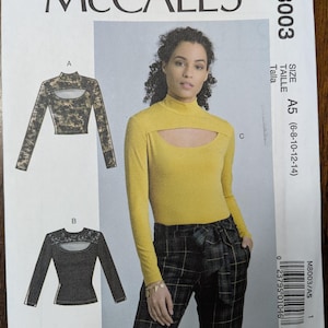 Uncut McCall&#39;s Sewing Pattern #M8003 for Misses&#39; Tops with Length and Collar Variations. Sizes 6-14.