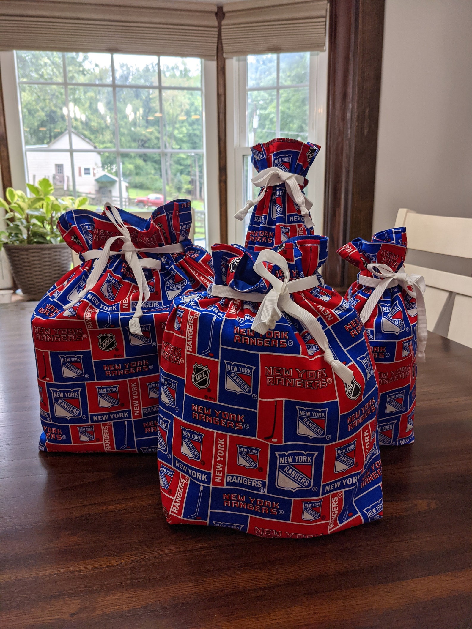 NHL Licensed NY Rangers Fabric Gift Bags Birthday Father's Day or Any Day Ecofriendly, Reusable