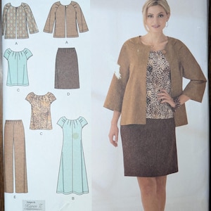 Uncut Simplicity Sewing Pattern #2372 for Women&#39;s Jacket, Dress or Top, Skirt and Pants. Sizes 20W-28W.