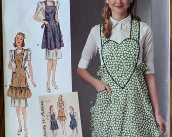 Uncut Simplicity 1940s Vintage Sewing Pattern 8232 for Misses' Vintage Aprons. Sizes S-L.