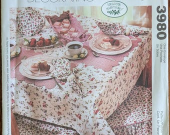 Uncut McCall's Home Decorating Sewing Pattern 3980 for Table Accents. Tablecloth, Place Mats, Napkins, Fabric Tray, Tea Cozy and More.