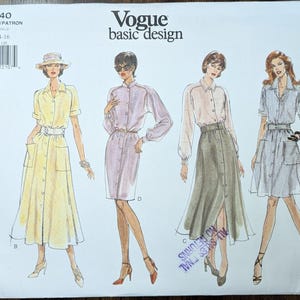 Uncut Vogue Sewing Pattern #1640 for Misses&#39; Dress with Length, Sleeve and Collar Variations. Sizes 12-16.