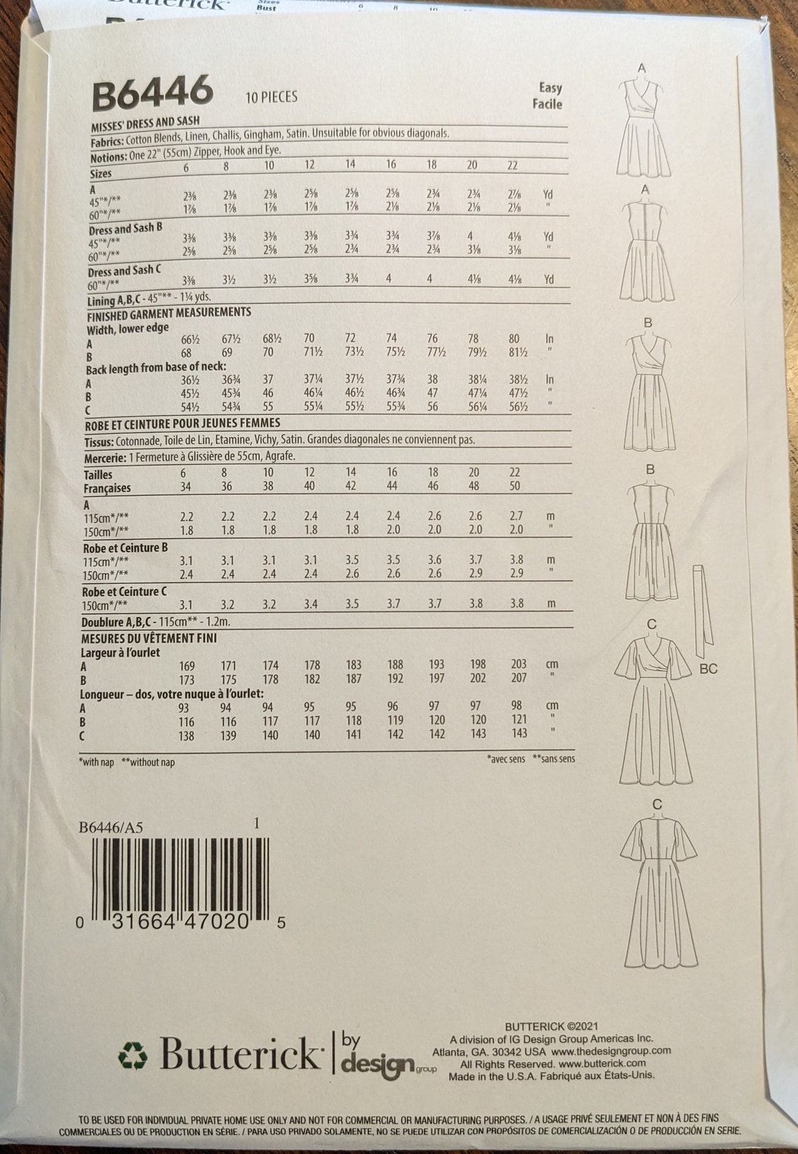 Uncut Butterick Sewing Pattern #B6446 for Misses and Plus Size Dress ...