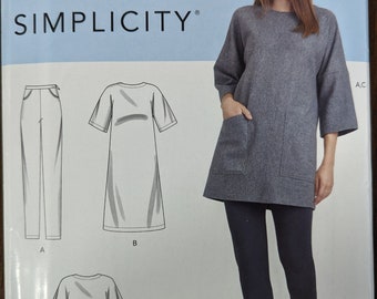 Uncut Simplicity Sewing Pattern #R10747 for Misses and Misses&#39; Plus Size Tunic, Dress and Legging. Sizes XXS-XXL.
