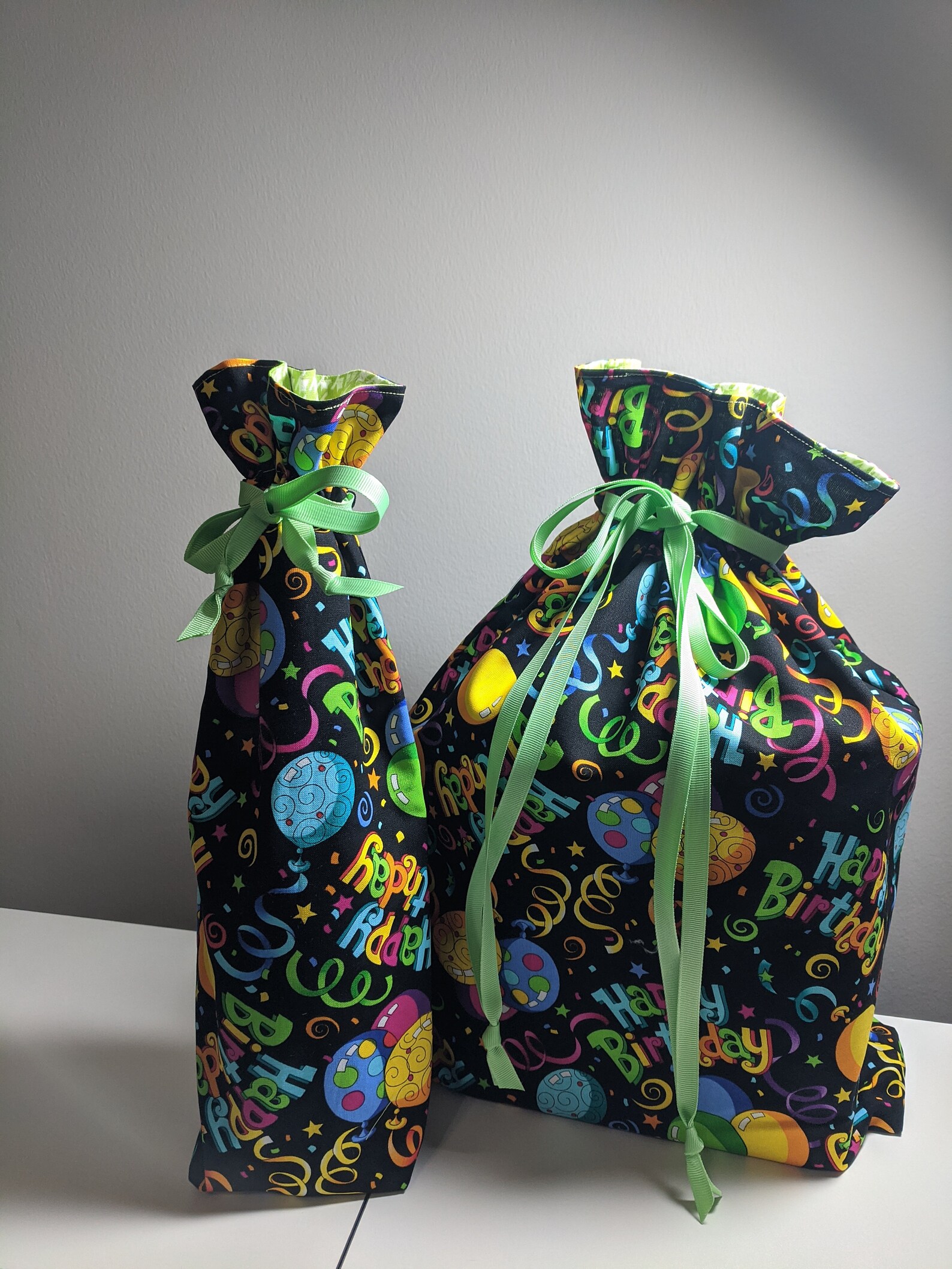 Happy Birthday Fabric Drawstring Gift Bags Ecofriendly Etsy