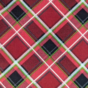 100% Cotton Fabric by the Yard. Red Plaid Christmas Holiday Print Fabric. 44&quot; Wide. Quilting Cotton Fabric. Apparel Weight Fabric.