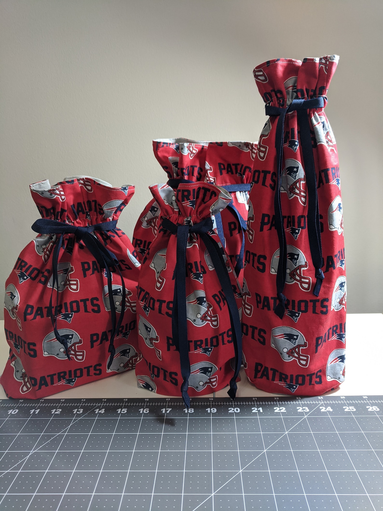 NFL Licensed New England Patriots Fabric Gift Bags Birthday Father's Day or Any Day Ecofriendly